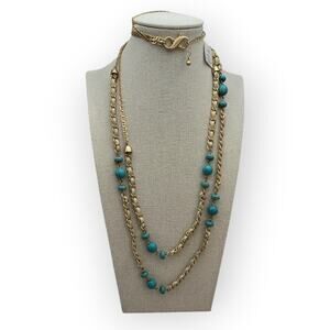 Lia Sophia Big Sky Turquoise Two Strand Necklace Gold Layered Boho Western